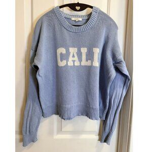 Z Supply CALI Graphic Sweater Blue Cotton Knit Pullover Size M